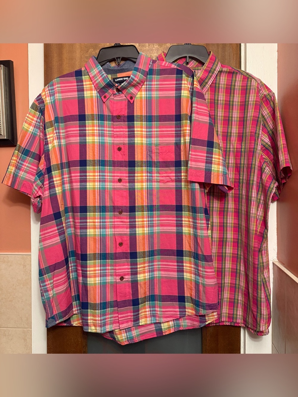 Lands' End Men’s Vibrant Plaid Madras Short Sleeve XXL 18 - 18 1/2